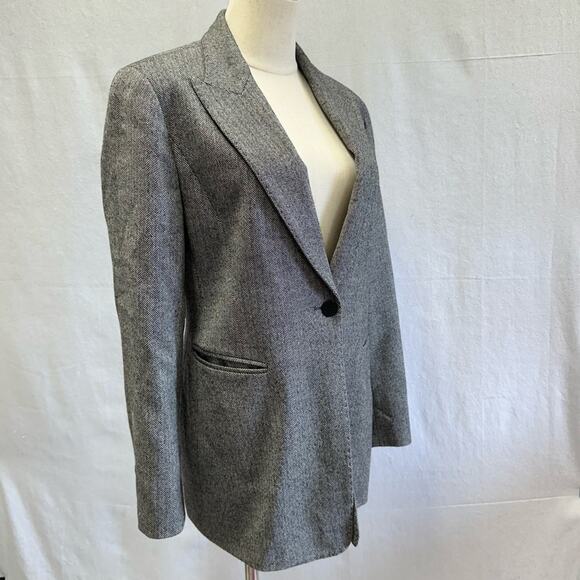 Lafayette 148 black/cream herringbone wool stretch one button blazer size 8 - Picture 6 of 14